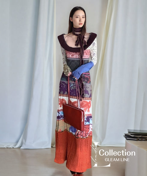 Patchwork Motif Mixed Dress